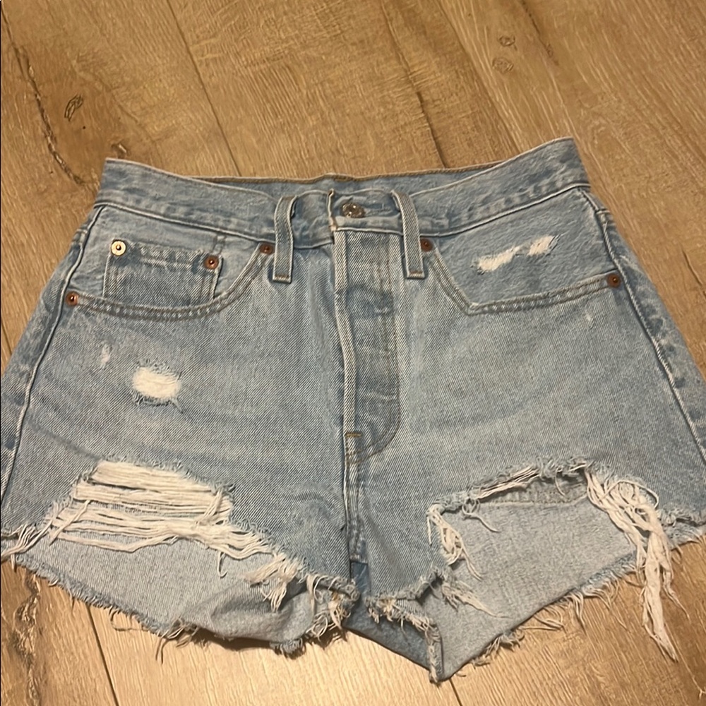 Levi's Blue Jean Shorts Distressed High-Waisted